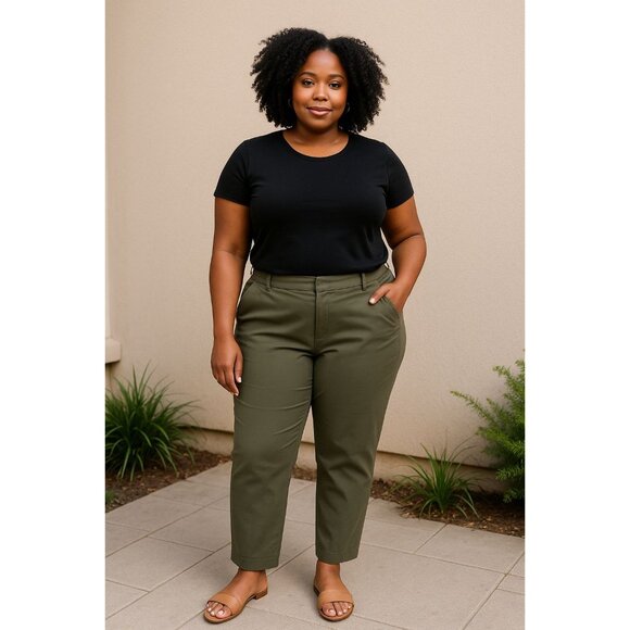 Liz Claiborne Plus Size 18W Cropped Trousers Olive Green Stylish Pants Fit Casua - Picture 8 of 10